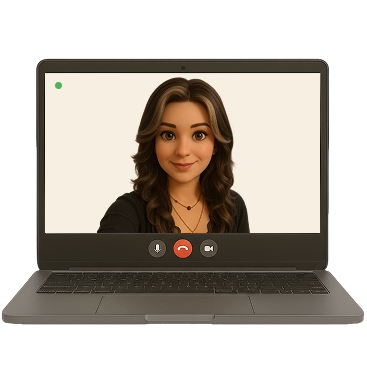 Tina - Head of Customer Service and Sales im Laptop Face-to-Face Call
