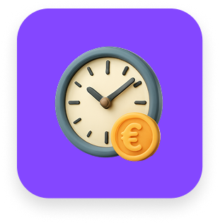 Uhr mit einer Euromünze vor blauem Hintergrund